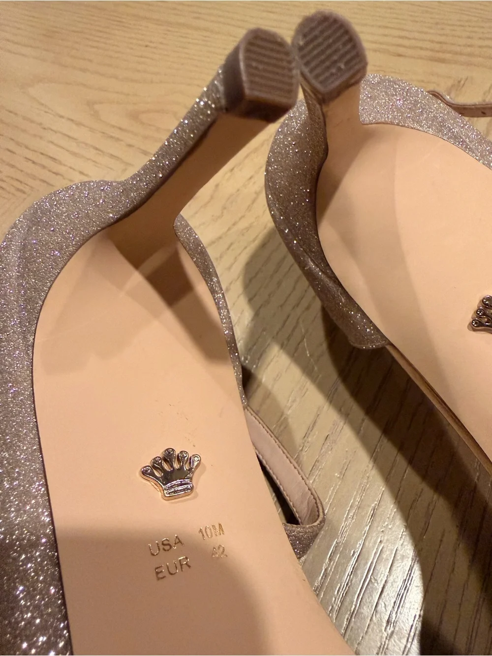 Nina NY Rose Gold Glitter Platform Peep Toe Stiletto Heels